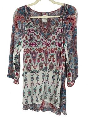 Yoana Baraschi Sequin Embellished Beaded Paisley Floral Boho Tunic Top M
